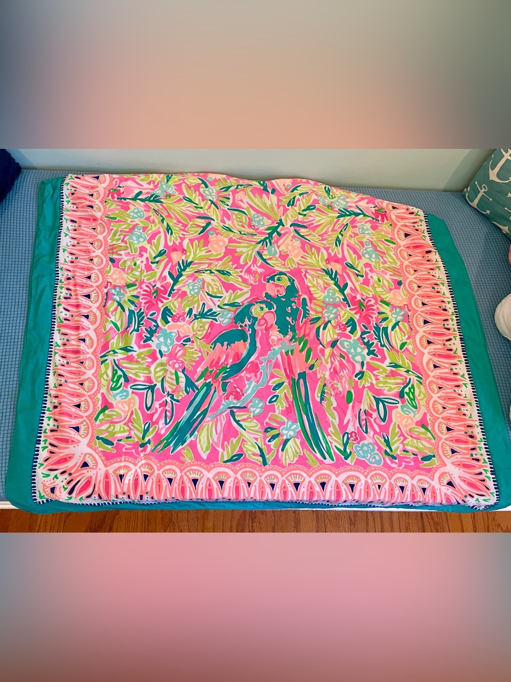 Lilly Pulitzer Atlin Silk Caftan Dress – Tiki Pink Bird of Paradise – S/M - Picture 7 of 16